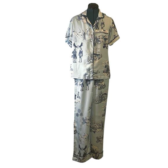 Katie Kime Après Ski Toile Pajama Set Blue Button Up Small Limited Edition - Picture 2 of 5